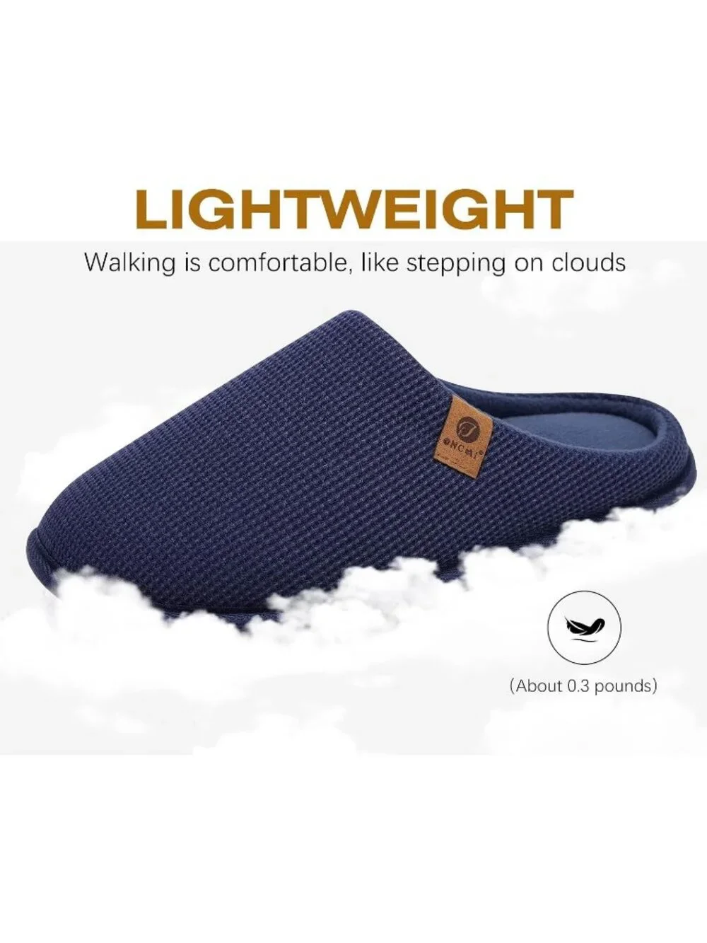 Men's Blue Cushion Memory Foam Shake Fleece Faux Fur Lining House Slipper Shoes